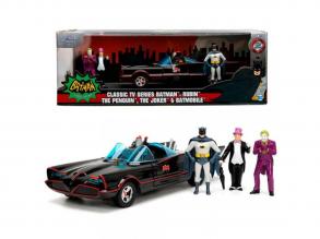 Batman: 1966 Classic Batmobil fém prémium autómodell 4db akciófigurával 1/24-es méretarány