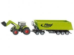 Claas Axion 850 traktor homlokrakodóval, utánfutóval, Fliegl 3 tengelyes billenőspótkocsival - SIKU