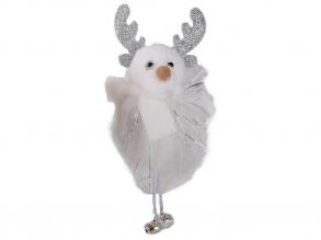 Karácsonyi dekoráció fehér szőrme ruhás rénszarvas ezüst csillámos aganccsal