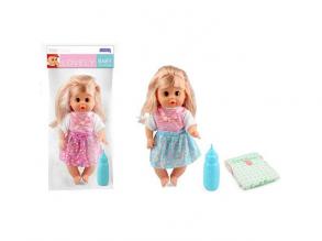 Pislő baba masnis ruhában kiegészítőkkel 30cm