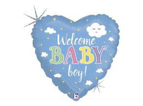 45cm Welcome Baby Boy feliratos, hologrammos fólia lufi