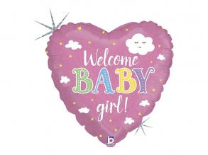 45cm Welcome Baby Girl feliratos, hologrammos fólia lufi