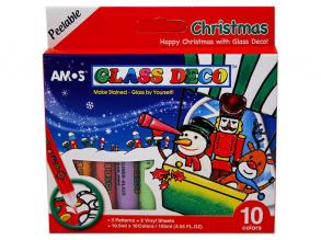 Karácsonyi üvegfesték készlet - 10 színű - Amos