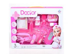 Pink orvosi játékszett ollóval, kórlappal és kiegészítőkkel