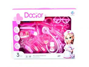 Pink orvosi játékszett sztetoszkóppal, fénnyel és kiegészítőkkel