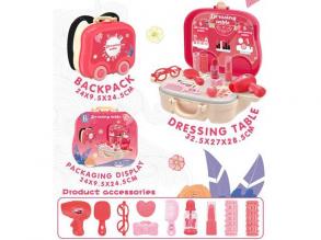 Rózsaszín 2az1-ben fodrász szett gurulós bőröndben kiegészítőkkel