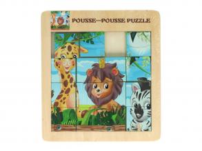 Fa csúsztatható puzzle, vadállatok, 15 darabos.
