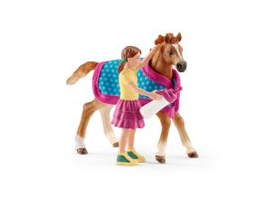 Műanyag ló figura, takaróval és gazdájával
