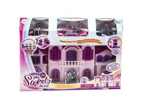 Babaház kiegészítőkkel, babákkal, hanggal és fénnyel