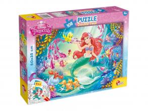 Ariel a kis hableány 2 az 1-ben 108db-os puzzle és színező 50x35cm - Lisciani