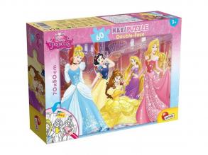 Disney Hercegnők 2 az 1-ben 60db-os maxi puzzle és színező 70x50cm - Lisciani