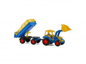 Polesie traktor markolóval és utánfutóval - kék