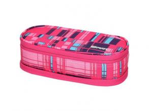 Spirit: Rózsaszín kockamintás ovális emeletes tolltartó 23x10cm