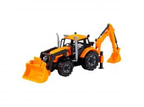 Cavallino traktor rakodóval és kotrógéppel, sárga, 1:32 méretarányú