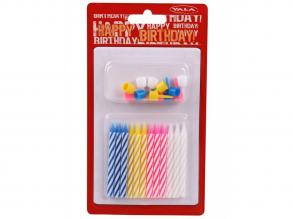 Gyertya szülinapi 12 színes + tartók