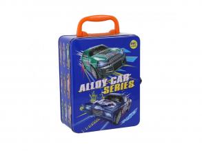 Fém tárolódoboz 2 fémöntvény kisautóval, max. 18 autó