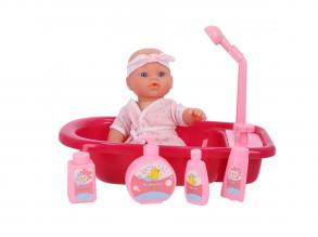 Babafürdő zuhanyfunkcióval, babával és 5 kiegészítővel