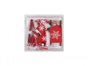 Karácsonyfadísz 6 db-os kicsi piros-fehér karácsonyi öltözet piros szánkóval