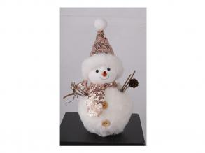 Karácsonyi dekoráció hóember flitteres sállal-sapkával, 22 cm