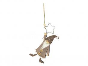 Karácsonyi dekoráció ezüst csillag szürke ruhás figurával