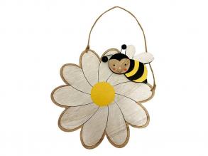 Tavaszi dekorációs figura fehér virágon méhecske