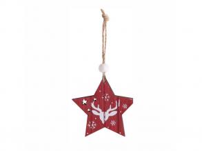 Karácsonyi dekoráció bordó csillag rénszarvassal, 2 db