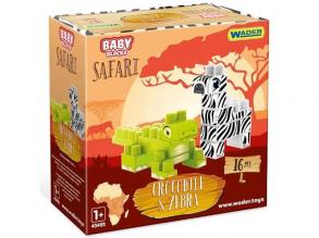 Baby Blocks: Safari zebra és krokodil építőjáték szett 16db-os - Wader