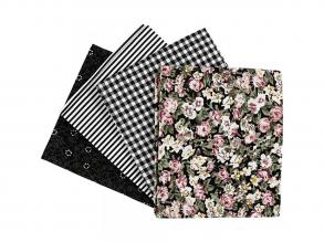 Patchwork szövet, 45x55cm - 4 db, fekete