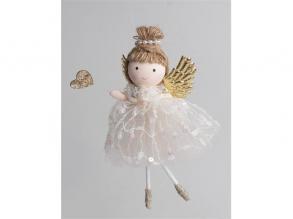 Iris textil akasztós angyal szívvel krém 17 cm