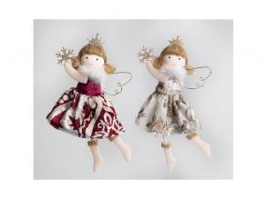 Iris textil akasztós angyal fehér/piros 17 cm