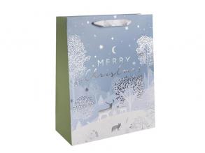 Iris boldog karácsonyt papírtasak matt kék/ezüst 18*23 cm