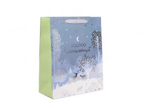 Iris boldog karácsonyt papírtasak matt kék/ezüst 26*32 cm