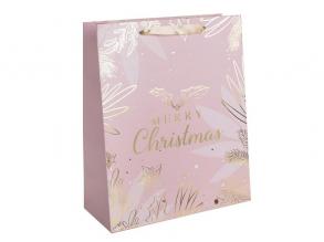 Iris merry christmas rózsaszín/arany papírtasak matt 26*32 cm
