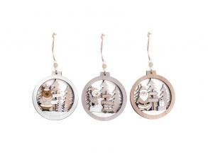 Iris fa akasztós kör karácsonyi fehér/natúr 13 cm