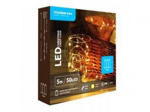 Led fényfüzér , beltéri , meleg fehér , rézszálás , elemes , 50 LED , 5 m , IP20 , Modee