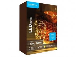 Led fényfüzér , beltéri , 10 m , meleg fehér , rézszálas , időzíthető , elemes , Modee