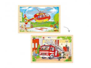 Goki fa kirakó - helikopter és tűzoltóautó - 24 darabos