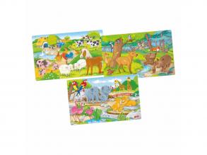 Goki fa puzzle: állatok, 3 darabos készlet