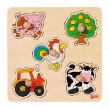 Fa fogantyús formaillesztő puzzle, farm