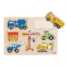 Fából készült fogantyús formaillesztő puzzle, munkagépek
