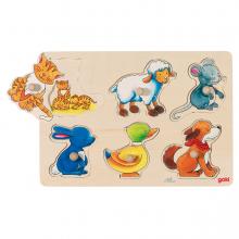 Fa fogantyús forma puzzle -  anya állat gyerekekkel