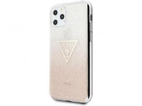 GUESS iPhone 11 Pro csillámos folyadékos háromszöges rózsaszín TPU tok