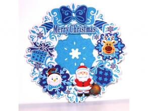 3D karácsonyi koszorú mintás/39x39cm karton/kék dekoráció