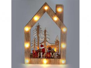 Karácsonyi ház alakú madarak mintás/20x30x5,5cm/meleg fehér LED-es fa fénydekoráció