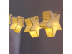 Csillag alakú papír 160cm/meleg fehér/10db LED-es/2xAA elemes fénydekoráció