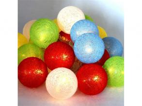 Gömb alakú 6cm/színes fonott/3m/több színű/20db LED-es/USB-s fénydekoráció