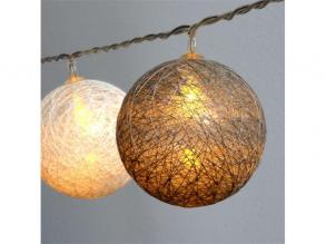 Gömb alakú 6cm/színes fonott/4,5m/szürke-fehér/30db LED-es/USB-s fénydekoráció