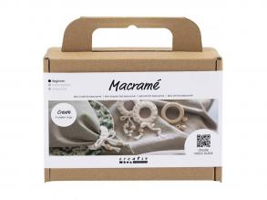 Mini hobby készlet makramé szalvétagyűrű, törtfehér színben