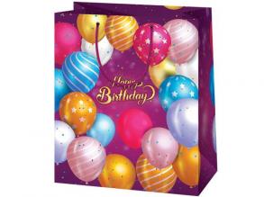 Happy Birthday lila lufis kisméretű ajándéktáska 11x6x14cm