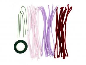 Mini hobby szett: liliomvirágok zsenília drótból, világos rózsaszín